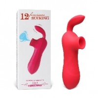 Vibrating and Sucking Vibrator with 12-Speed, Medical Grade Silicone, Waterproof, Rechargeable, RED